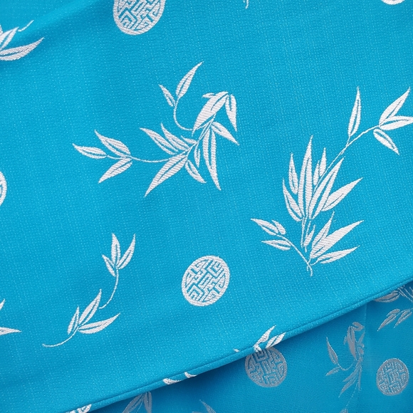 Aqua Blue and Silver Floral Cheongasm Maxi Long Sleeve Dress - Picture 10 of 15